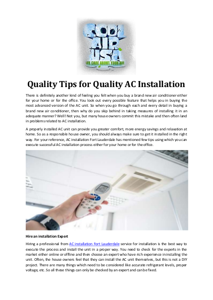 Some Important Guidelines for Split AC Installation