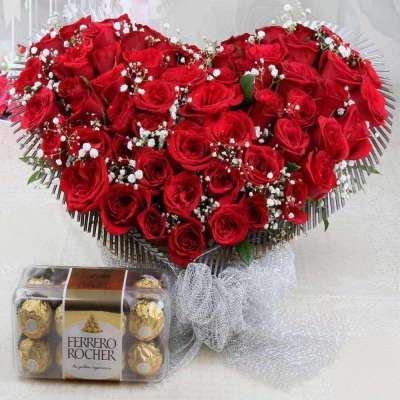 Ferrero Rocher Chocolate Box And Fifty Red Roses Heart Shape Arrangement YuvaFlowers Profile Picture