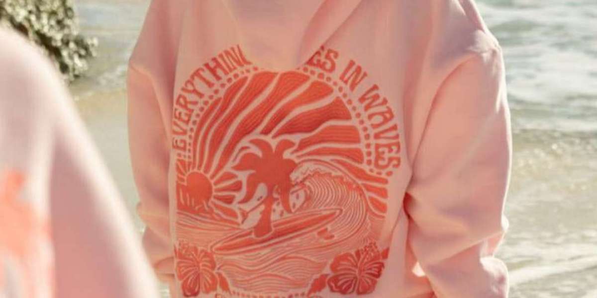 “Everything Comes in Waves” Pullover Oversized Pink Hoodie