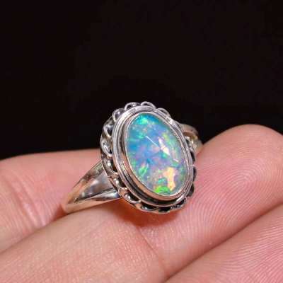 Raw White Ethiopian Opal Healing Ring in 925 Silver – Natural Crystal Jewelry for Women (US Size 7.7 Profile Picture