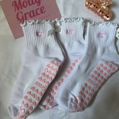 Custom Initial Grip Socks White and Pink Bow for Women Profile Picture