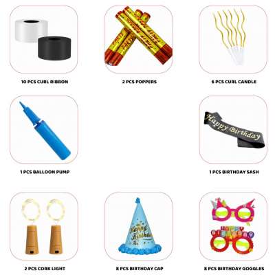 Premium Black & Silver Happy Birthday Balloon Decoration Setup for Home Profile Picture