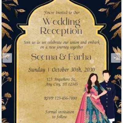Luxury Navy Blue Wedding Reception Invitation Card with Gold Arch Frame Profile Picture