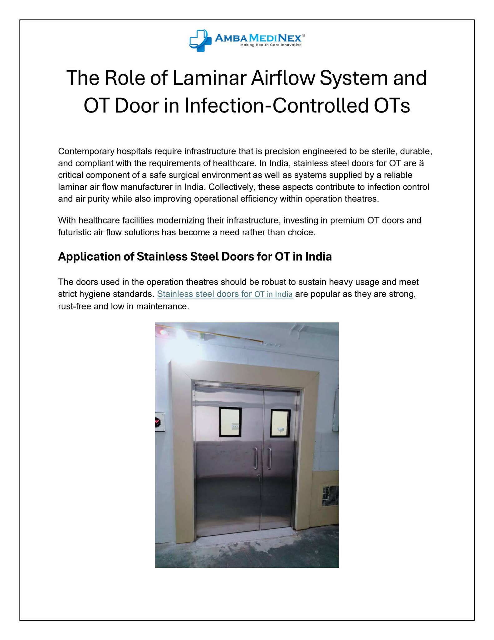 The Role of Laminar Airflow System and OT Door in Infection-Controlled OTs by Amba Medinex - Issuu