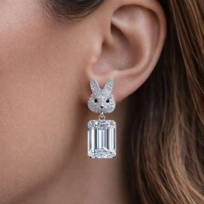 5.00 Carat Emerald Cut Moissanite Bunny Drop Earrings in 925 Sterling Silver Profile Picture