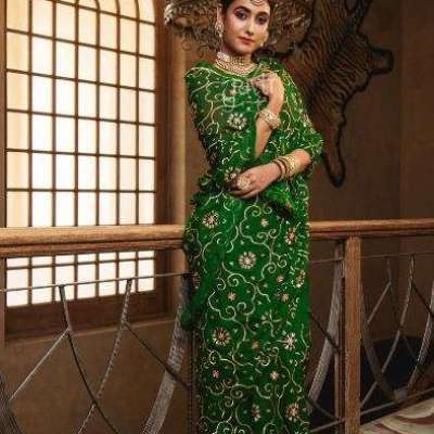 Green pure chiffon aari zardozi handwork saree Profile Picture