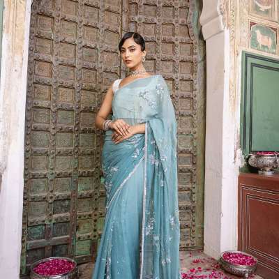 Blue Turquoise Pure Chiffon Aari Sequins Kardana work Handwork Saree Profile Picture