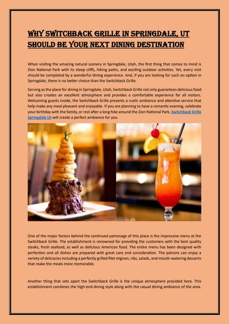 Why Switchback Grille in Springdale UT Should Be Your Next Dining Destination | PDF
