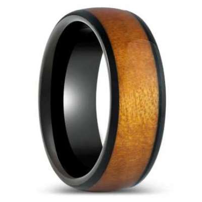 MARCO | Black Tungsten Ring, Hue Solidified Wood, Domed Profile Picture