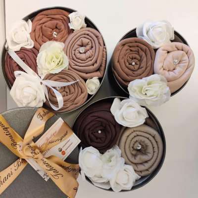 Jersey Hijab Scarf Bouquet Gift Box, Scented Flowers, Personalized Profile Picture
