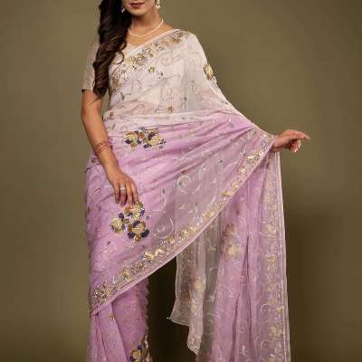 Pink light dark pure chiffon aari sequins zardozi border jaal handwork saree Profile Picture